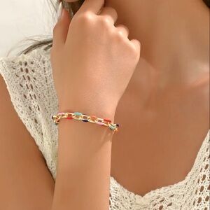 Gold Chain Bracelet with Colorful Intertwined Strands